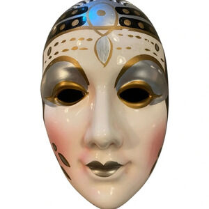 vintage venetian handmade ceramic black & silver mardi gras  20s flapper mask